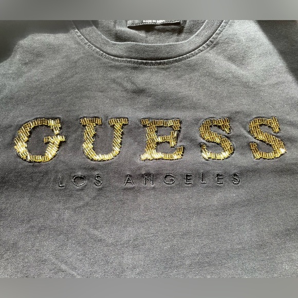 💣CLEARANCE - GUESS heavy gold bead decorative embroidery tee shirt - SIZE XXL - Picture 3 of 4